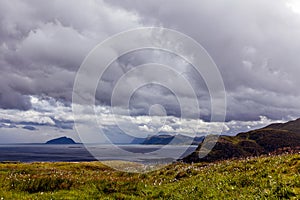 View from the bird cliffs on the ocean and clouds in Norway