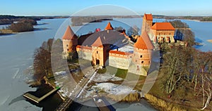 View from bird flight of Trakai old castle