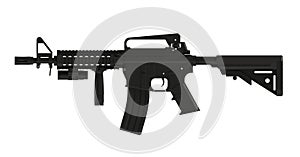 Beside view of black assult rifle AR15 model MK18 MOD1 on white background photo