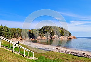 View of Black Brook Cove Beach. Cabot Trail in Cape Breton. Nova Scotia, Canada.