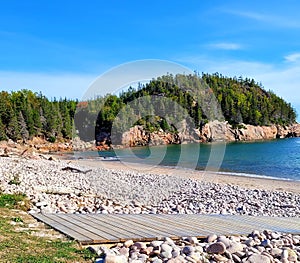 View of Black Brook Cove Beach. Cabot Trail in Cape Breton. Nova Scotia, Canada.