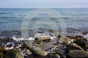 View of the Black Sea from the coast in the city of Alushta