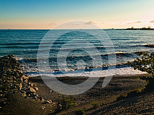 View of the Black Sea coast on a sunny evening.