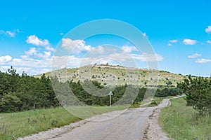 View of the Black Sea from Mount Ai-Petri. Below the village of Alupka Big Yalta. Cloudy sunny weather. meteorological station