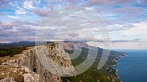 View of the Black Sea from rocks in Forosa in autumn day, timelapse