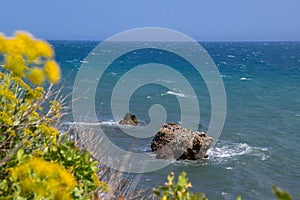 View on Black Sea wild coast in Crimea, sea shore resort