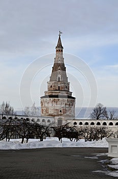 View of the Blacksmith`s Kuznechnaya Tower of the Iosifo-Volotsky Monastery of Volokolamsk, Moscow Region