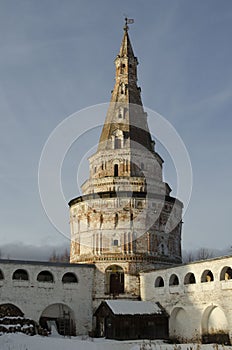 View of the Blacksmith`s Kuznechnaya Tower of the Iosifo-Volotsky Monastery of Volokolamsk, Moscow Region