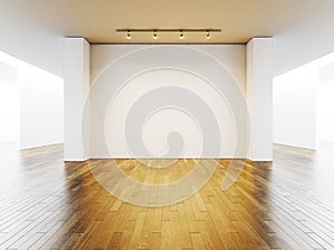 View on the blank wall in gallery with wooden