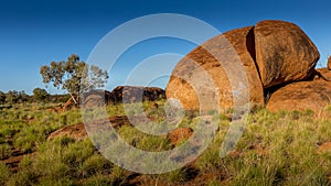 View of the blocks of stone rounded by erosion, Devil`s marbles also called Karlu marly in aboriginal language