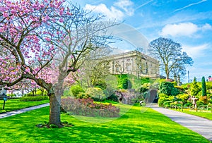 View of a blossoming garden inside of the Nottingham castle, England