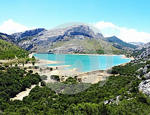 View of the blue lake Gorg Blau in Mallorca, Europe