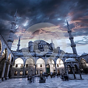 View of Blue Mosque in Istanbul with beautiful sunset sky