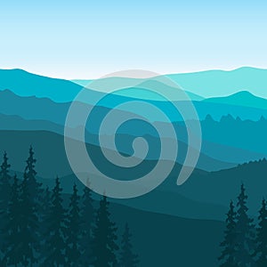 View of blue mountains with forest.