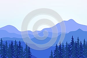 View of blue mountains with forest.