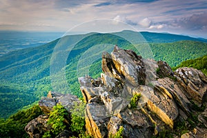 View of the Blue Ridge Mountains from Hawksbill Summit, in Shenandoah National Park, Virginia. photo