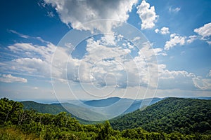 View of the Blue Ridge Mountains from Skyline Drive in Shenandoah National Park, Virginia.