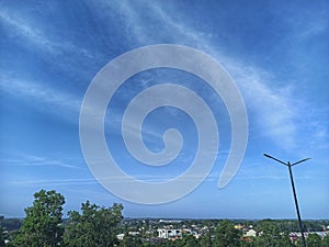 the view of the blue sky above the residents' housing