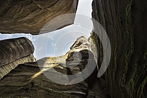 View of the blue sky in the Adrspach rocky