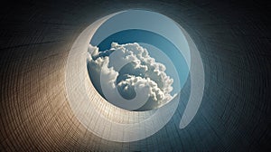View of Blue Sky and Clouds through Cooling Tower Structure
