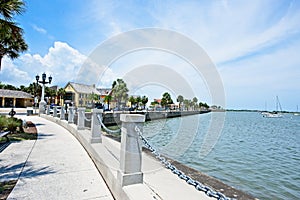 A view of the boardwalk at the Bridge of Lions on the Mantazas River in Historic St. Augustine, Floria USA