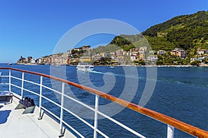 A view from a boat approaching Porto Venere, Italy
