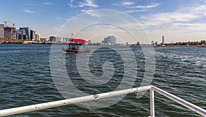 A view from a boat as Abra, water taxis ply their trade on the Dubai Creek in the UAE