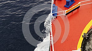 View from boat bow when fast moving over water on sea