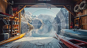 View from Boat Garage to Mountains Lake.