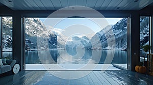 View from Boat Garage to Mountains Lake.