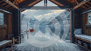 View from Boat Garage to Mountains Lake.