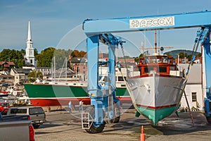 Boat in a Sling in Camden, Maine