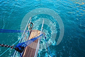 View from the boat to the ocean. The boat floats on the shore. luxury lifestyle. Turkye, Antaliya. photo