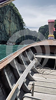 a view on a boat traveling to Phi Phi islands Thailand