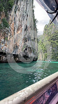 a view on a boat traveling to Phi Phi islands Thailand