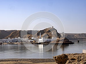 View of boats in the bay, Sur, Oman