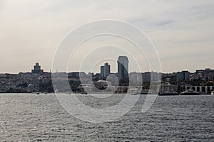 View of boats on Bosphorus and European side