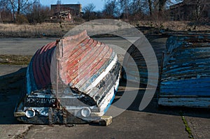 View on boats lying in hangars fishermen