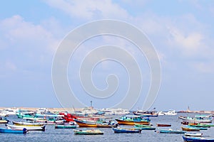 View of boats over Mediterranean Sea in Alex, Egypt