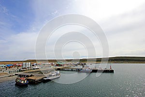 View of boats in the port of Porvenir, Tierra Del Fuego, Chile