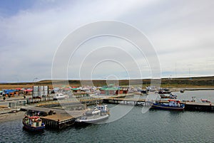 View of boats in the port of Porvenir, Tierra Del Fuego, Chile