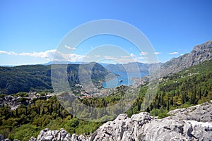 View of the Boko-Kotor bay, Montenegro, the mountains, the Adriatic Sea photo