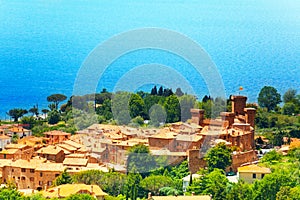 View on Bolsena village and castle in Italy photo