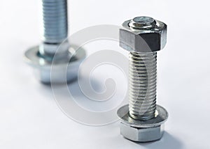 View of the bolts and nuts fasteners. A bolt is a form of threaded fastener with an external male thread.