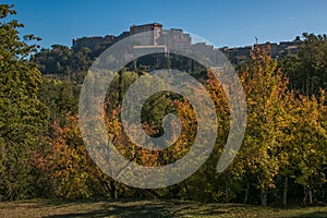 View of Bomarzo medieval village from Monster park