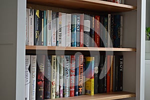 View of Books Displayed on Bookshelf