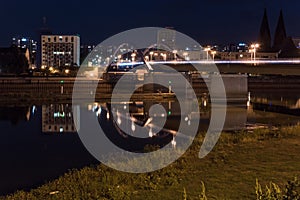 View of border bridge over Oder river between Poland and German.