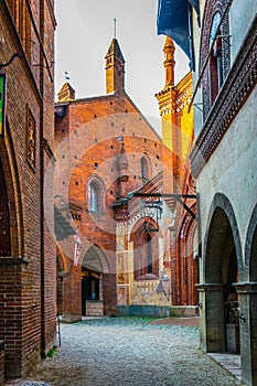 view of borgo medievale castle looking buidling in the italian city torino...IMAGE