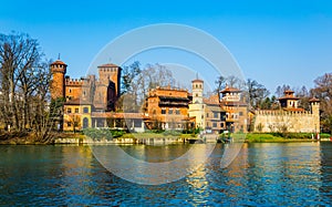 view of borgo medievale castle looking buidling in the italian city torino...IMAGE photo