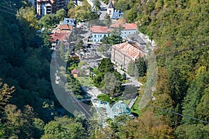 View of Borjomi resort town and Mineral water park. Georgia